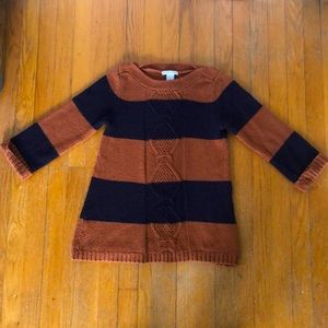 Burnt orange & navy chunky stripe sweater with cable detail